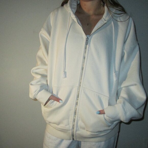 Brandy Melville Tops - Brandy Melville Off White Zip Up Hoodie